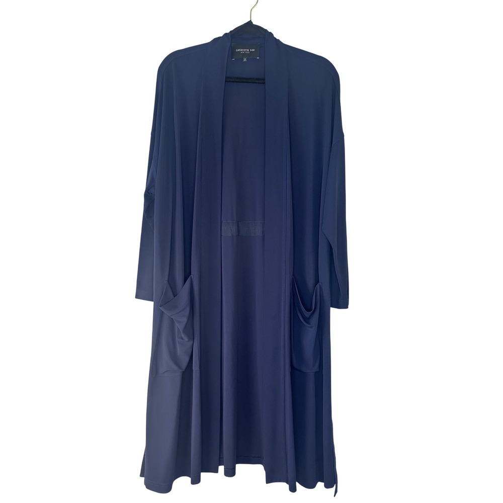 Lafayette 148 New York Long-Line Belt Cardigan In A Navy Blue Color Size Medium